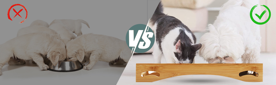 Набір мисок для котів та собак 3 шт. з підставкою з бамбука, підняті миски, нержавіюча сталь