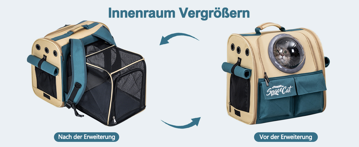 Розширюваний рюкзак для тварин Galatée, дозволений для перевезення в літаку, для котів та маленьких собак, дихаючий, для подорожей, хакі