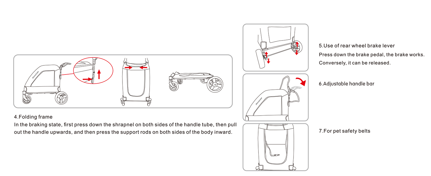 Візок для собак EchoSmile для середніх та великих собак до 70 кг, сірий, складний, з сітчастими віконцями та регульованою ручкою, 4 проходимі колеса