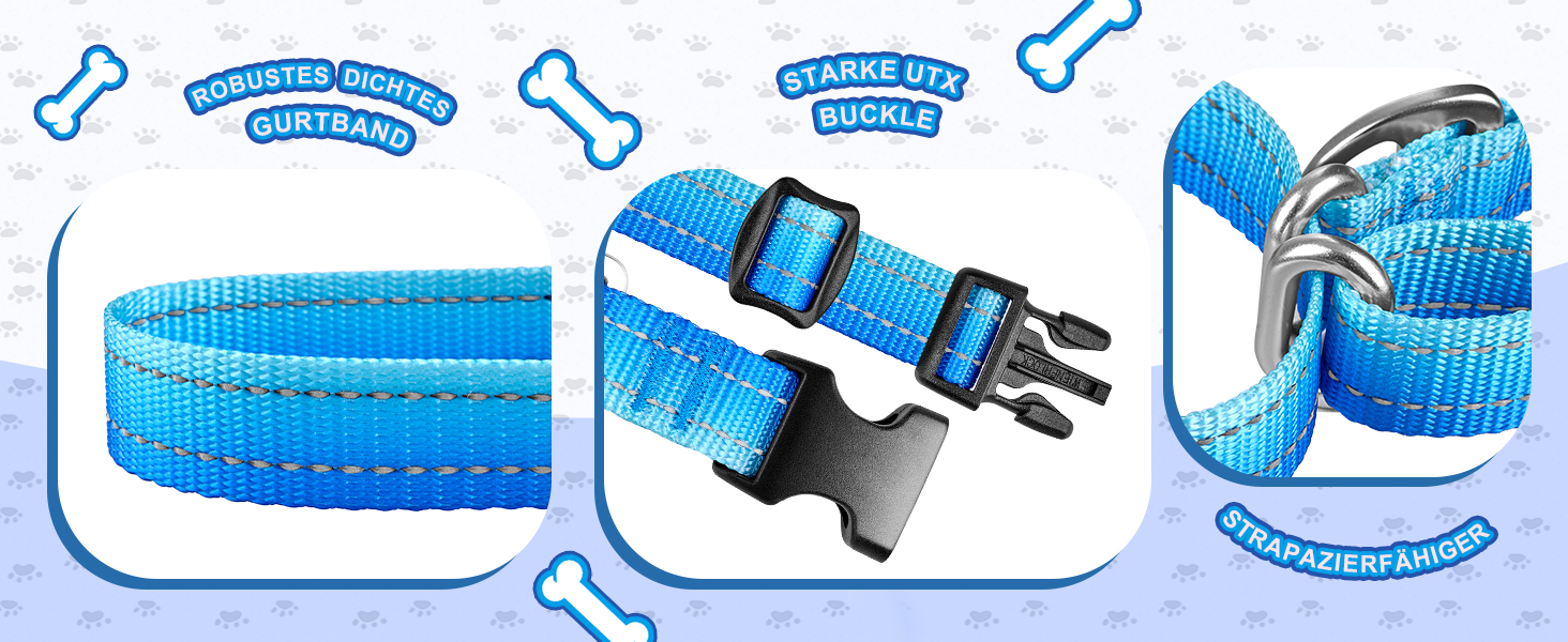 Нашийник для собак Martingale, світловідбиваючий, з зупиняючим ефектом, для великих, середніх та маленьких собак, нейлон, синій, розмір L