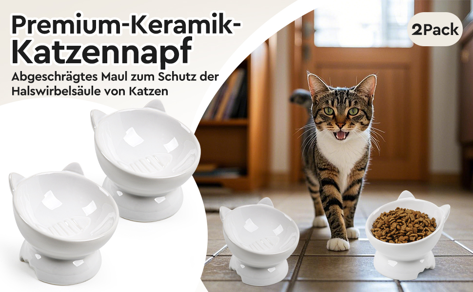 Набір мисок для котів, 2 шт. Керамічні миски для котів з піднятим краєм, набір з двох мисок