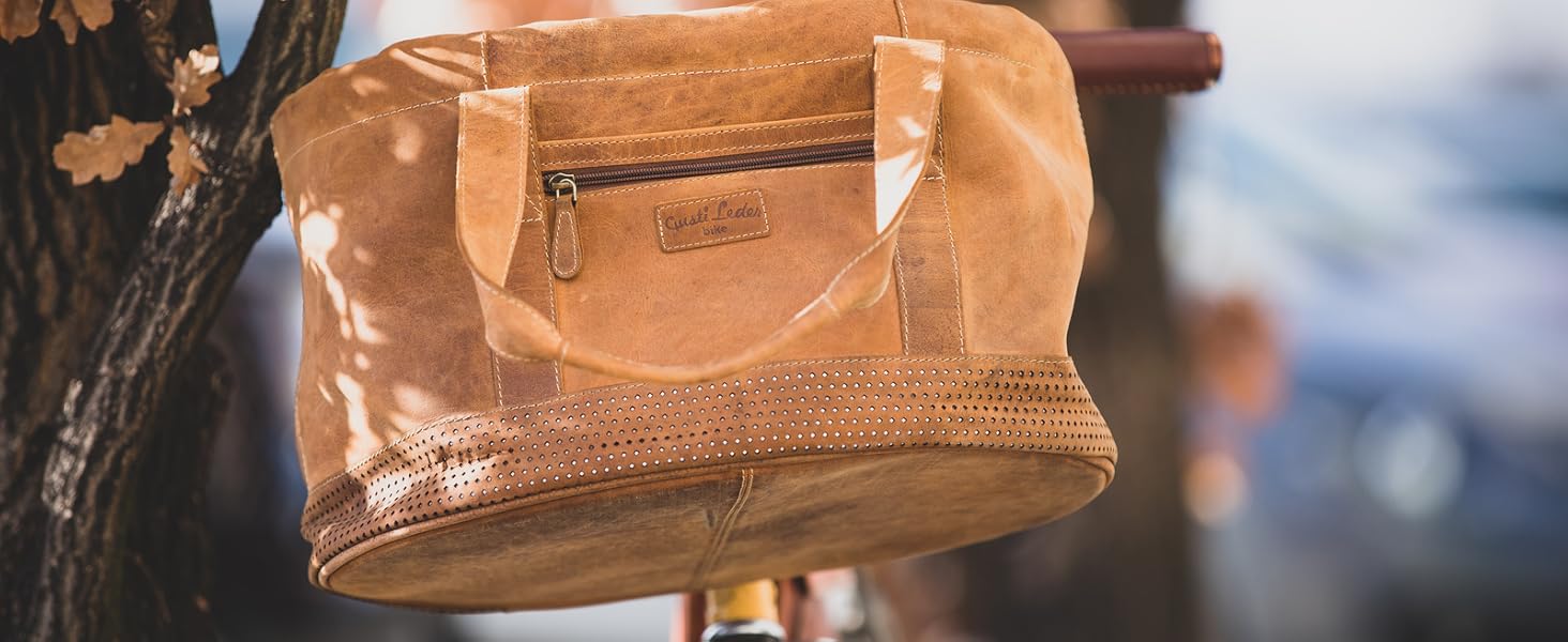 Лідковий кошик Gusti Egan з натуральної шкіри: знімний велосипедний кошик, сумка-мішок, кошик для пікніка, коричневий колір