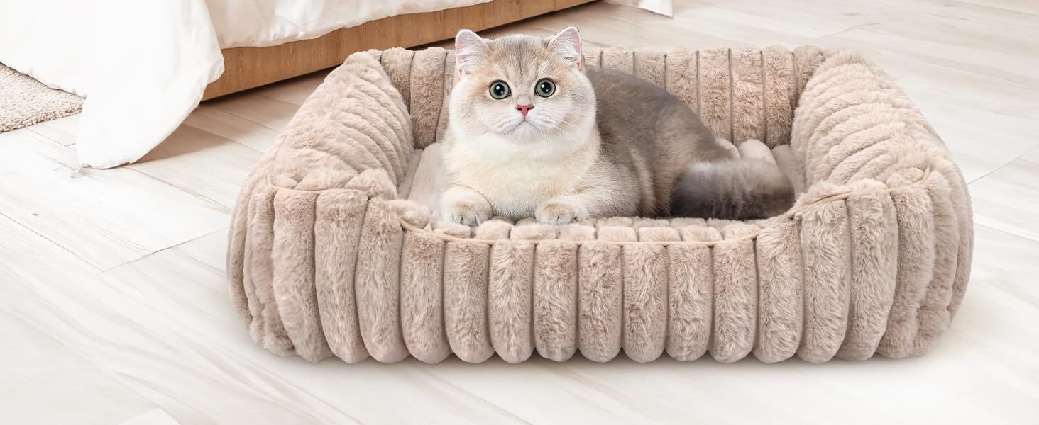 Килимок для котів, Кругле ліжко для кота, Домашнє ліжко для тварин, Ліжко для маленьких собак, Практичний, М'який, З неслизьким дном, Утеплене (50 x 50 см, 60 x 60 x 18 см, Коричневий)