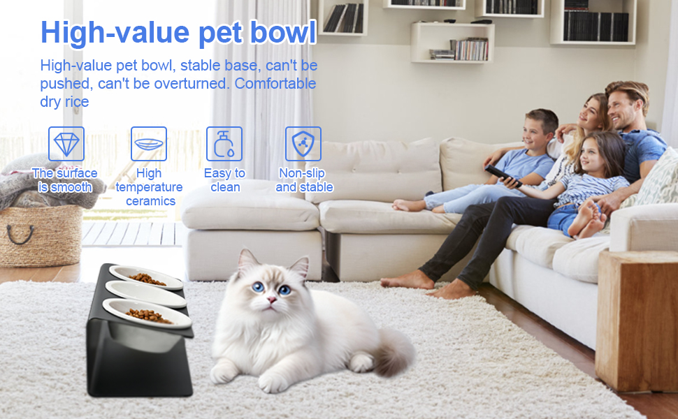 Набір мисок для котів та собак 3 шт. з підняттям, 300 мл, кераміка, 43x14,5x11 см