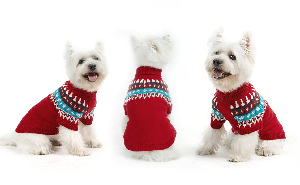 Пуловер для собак EXPAWLORER Fair Isle з візерунком Fair Isle - стильний светр, кофта для цуценят, маленьких, середніх та великих собак, з високим коміром, червоного кольору, розмір M