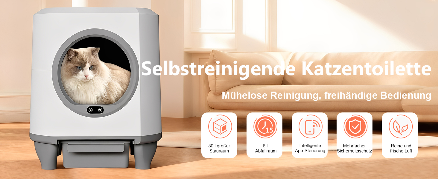 Автоматичний лоток для котів Katzenklo Selbstreinigend, 65л, XXL, з керуванням через додаток, для 2+ котів