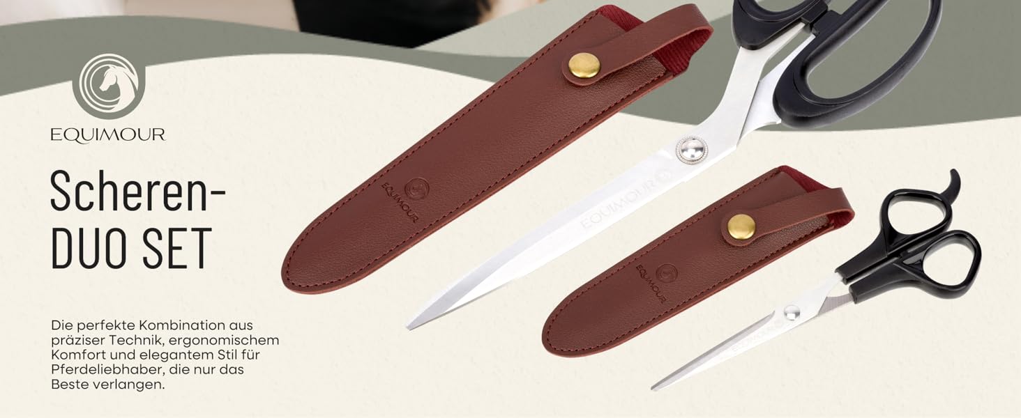 Набір ножиць для догляду за кіньми: ножиці для хвоста та гриви, з чохлом. Нержавіюча сталь, ергономічний дизайн, ідеально для догляду за хвостом та гривою.