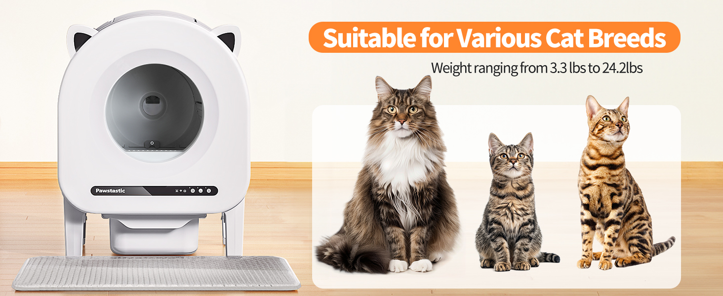 Автоматичний лоток для котів 68л з самоочищенням, з APP-керуванням, захистом та нейтралізатором запаху, з килимком та 2 рулонами сміттєвих пакетів, для кількох котів