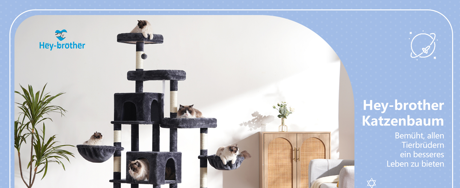 Котячий будиночок Hey-brother XXL для великих котів, 180 см, стабільний, сірий (EMPJ038MU)