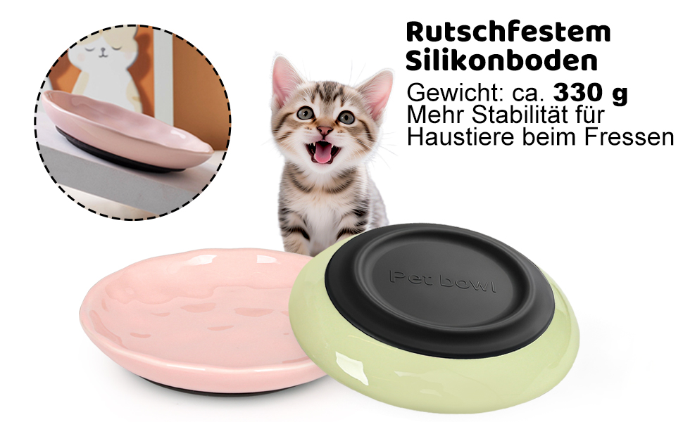 Набір керамічних мисок для котів 6er – годівниця та миска для їжі з неслизьким силіконовим дном | Плоскі, широкі миски для їжі | Непошкоджуючі для вій та придатні для миття в посудомийній машині