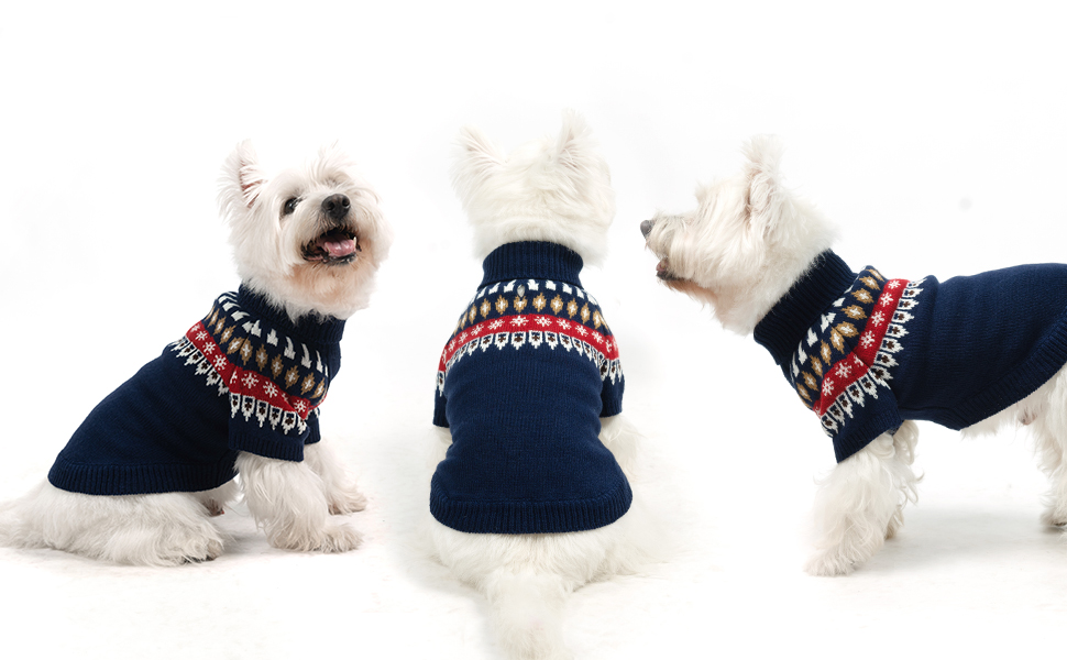 Пуловер для собак EXPAWLORER Fair Isle з візерунком Fair Isle - стильний одяг для собак, в'язана жилетка, пуловер для цуценят, теплий пуловер з коміром-стійкою для малих, середніх та великих собак, блакитний, розмір M (Medium)