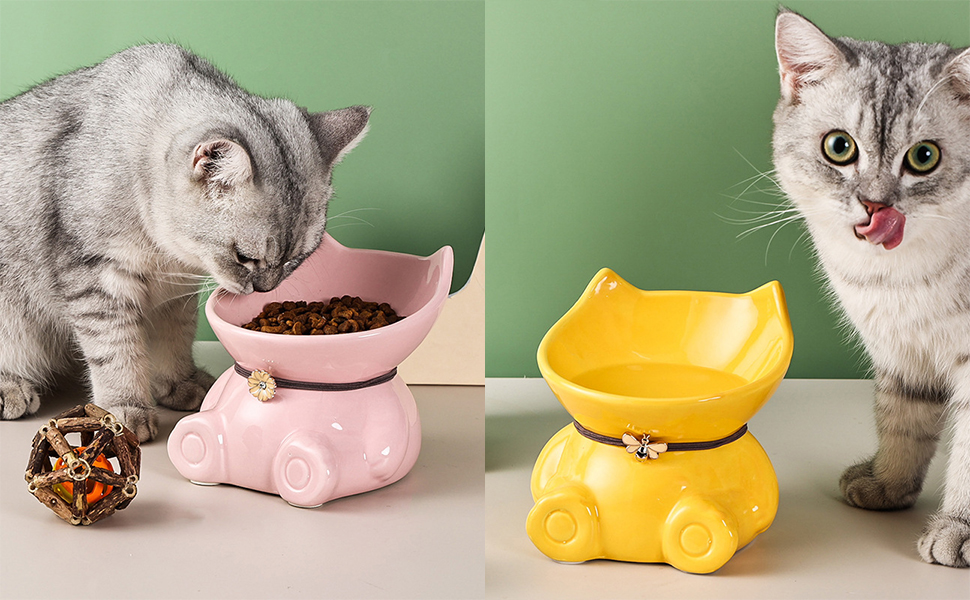 Миска для кота Disoza, піднята, кераміка, зелена, 14.8x14.6x14.3 см, миска у формі кота, для годування, сумісна з посудомийною машиною