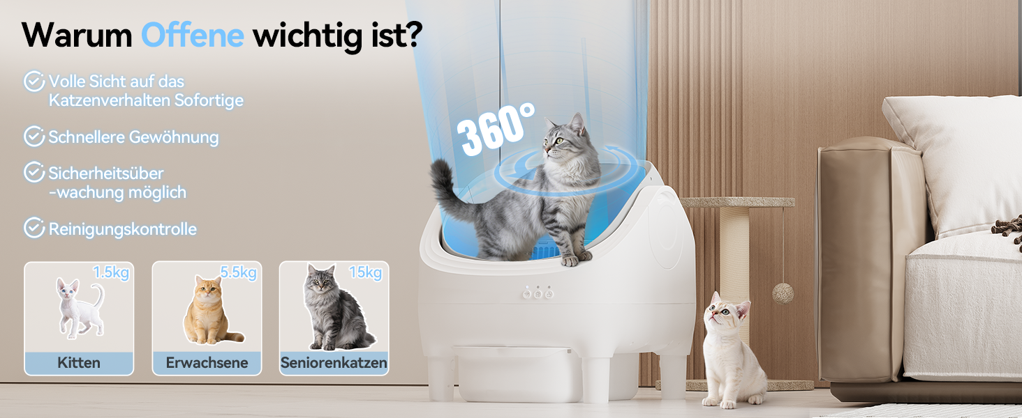 Автоматичний лоток для котів з самоочищенням, керуванням через додаток, великий розмір XXL, для великих котів (до 15 кг) та кількох котів, самоочищення на 15 днів