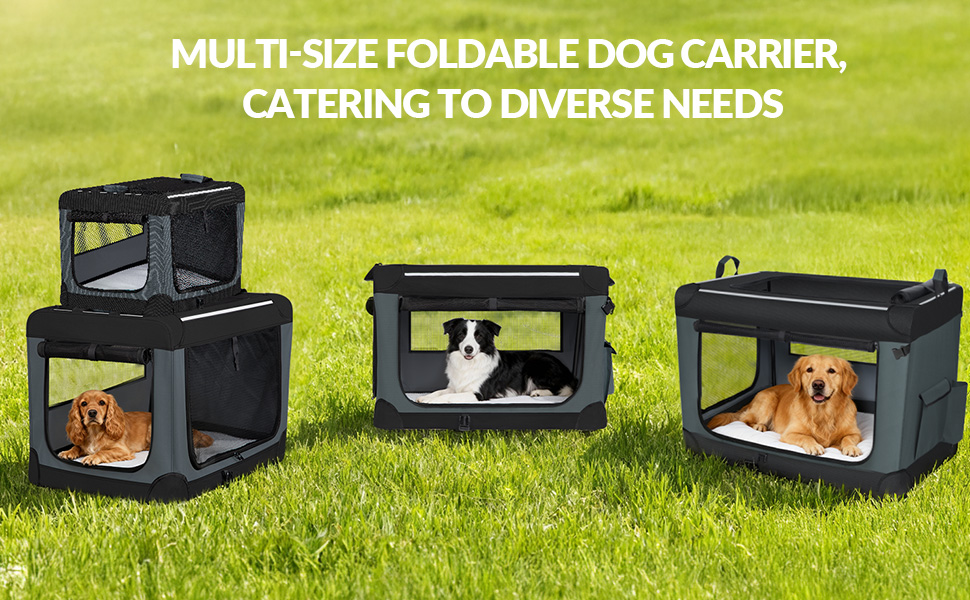 Транспортна переноска для собак Fobyfurny, сіра, 60 x 42 x 42 см, 60 л, з відбиваючими смугами та кишенями, знімний мат, Oxford-тканина, FPDT005OG1