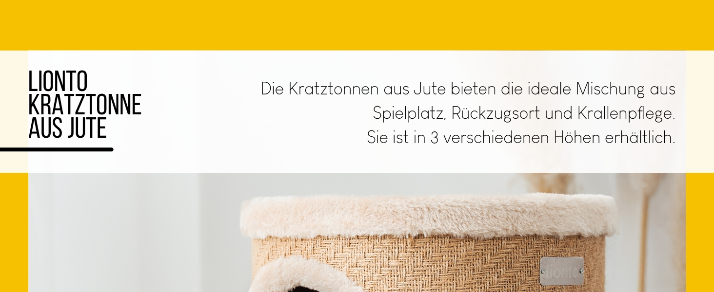 Котячий когтетоп Lionto з сизалю з іграшковим м'ячиком та плюшевим обідком, висота 50 см. Стабільний когтетоп для кошенят та дорослих котів, ідеальний догляд за кігтями та розваги, багато місць для хованнів, діаметр 36 см, висота 50 см (джут, висота 70 см)