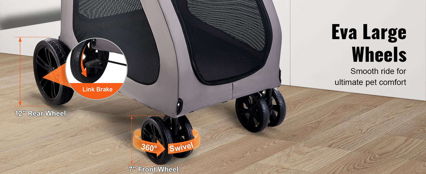 Візок для собак VEVOR, 79x91x113 см, 4 колеса з гальмами, до 73 кг, дихаючі вікна, регульована висота, 600D Oxford