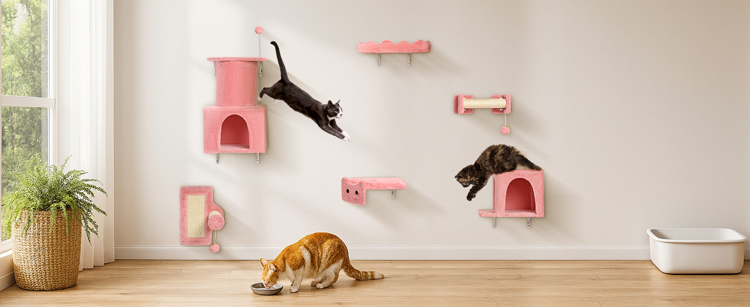 Комплекс для котів BYBYME з гамаком, ліжком та каналом, 6 предметів, рожевий