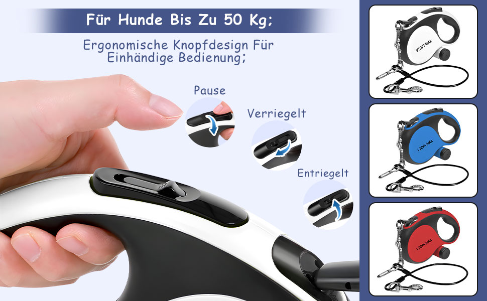 Висувна поводок для собак VTOPVMAX 8м - для середніх та великих собак до 50 кг. Міцний поводок з безпечним тросом, дозатор для відходів та гальмо однією рукою (білий)