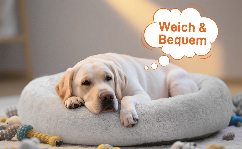 Кругле ліжко для собак O·Lankeji з плюшевого хутра, знімний кошик, для котів та собак, неслизьке дно, для маленьких, середніх та великих собак, сірий колір, M-діаметр 60 см