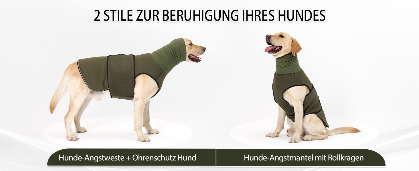 Заспокійливий жилет для собак Heywean з капюшоном та захистом вух, антистресовий, XL, оливковий