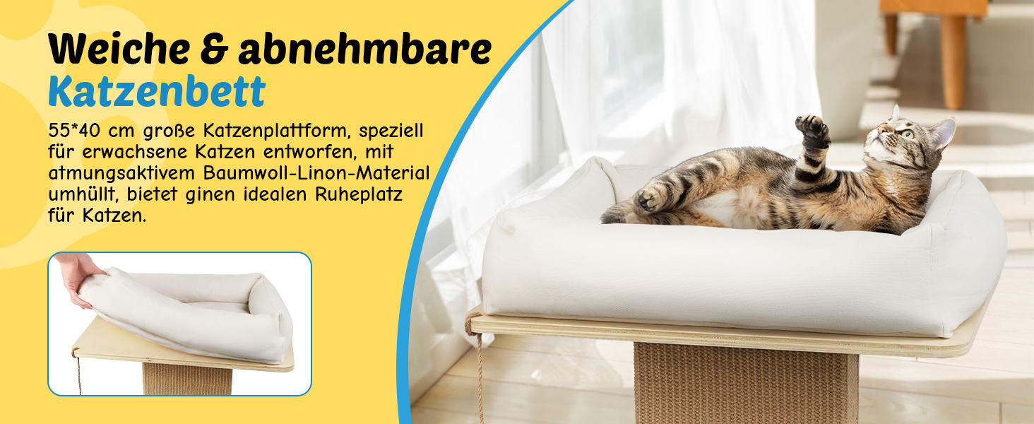 BSWAY Крісло-лежанка для котів з дерева, сонячно-жовтого кольору, 53x40 см. Знімний чохол матраца, витримує до 15 кг. Клітка-будка для котів