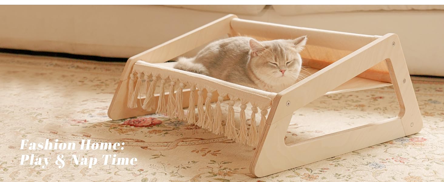 Кішка ліжко CheerPals, софа для котів з берези та бавовни, 53 x 48 см, стілець для сну, меблі для котів, підходить для літа