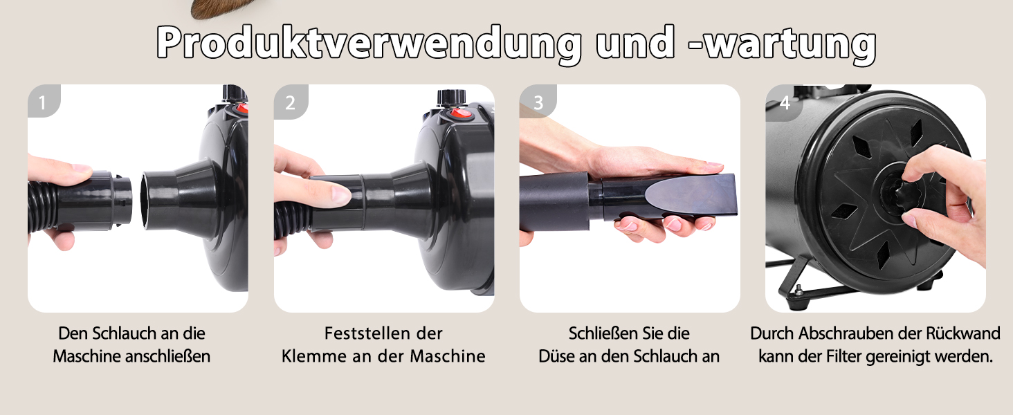 Фен для собак Blower 3000W, тихий, з регулюванням швидкості, 4 насадки, синій