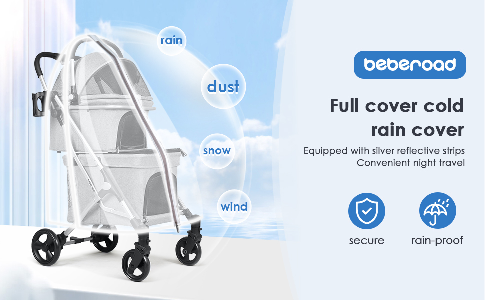 Beberoad Розкладний візок для собак, 2 яруси, для маленьких собак та котів, візок-переноска для домашніх тварин, чорний