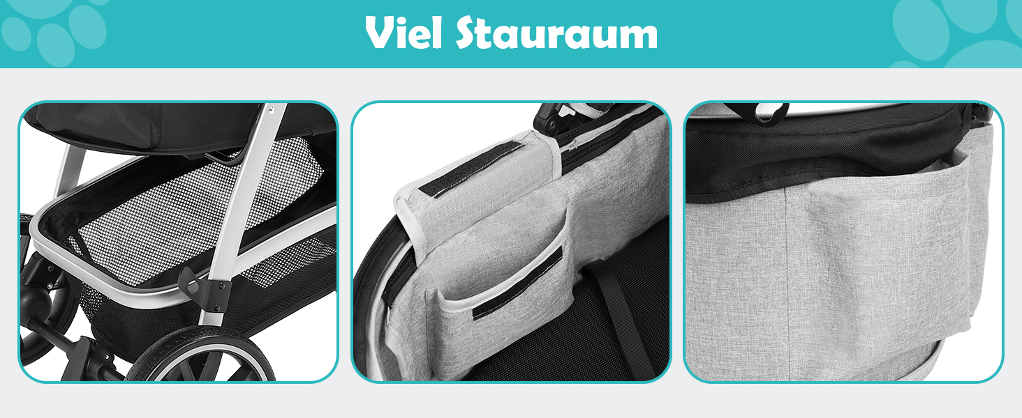 Візок для собак DAISTERN, складаний, до 25 кг, сірий. Легкий алюмінієвий каркас, поворотне EVA-колесо з амортизатором та гальмом, 4-в-1 для прогулянок, міста та ветеринара.