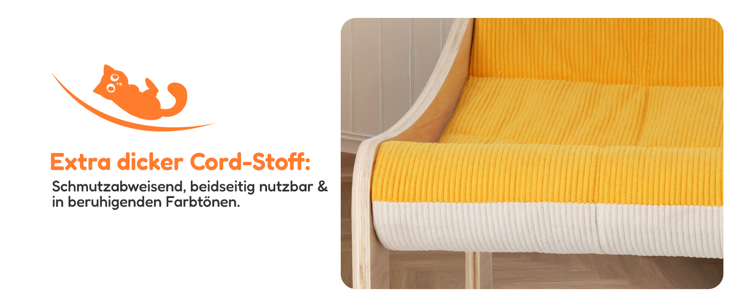 BSWAY Підвищене ліжко-софа для котів з дерева, сонячно-жовтий колір, 53x40 см, стильний котячий стільчик з знімним чохлом для матраца, до 15 кг