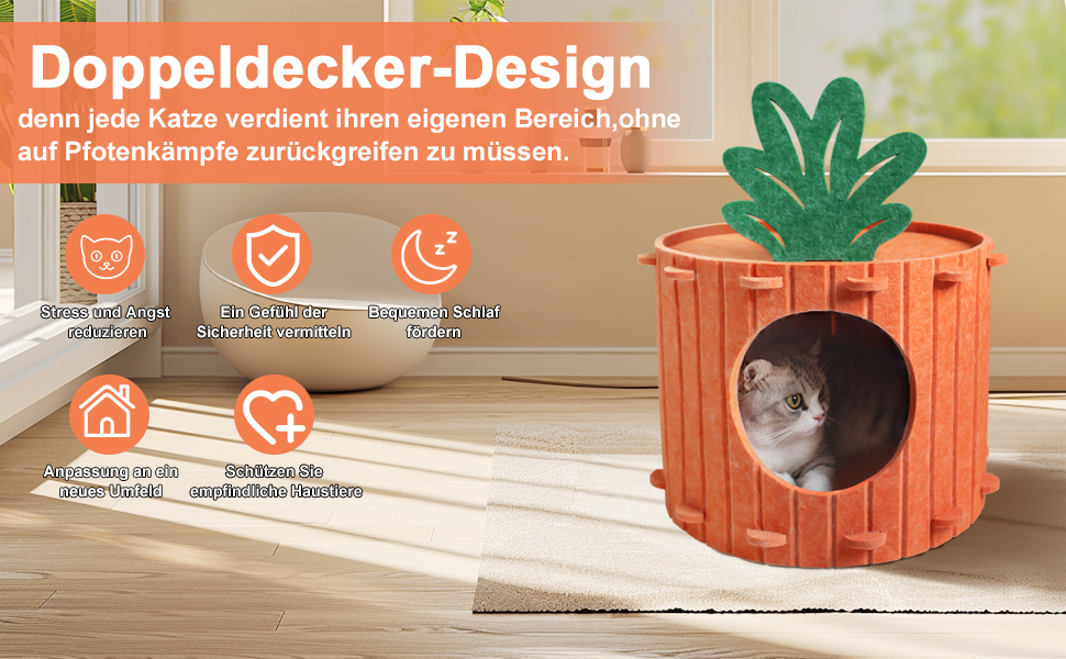 Двоярусна кігтеточка-будиночок для котів з платформою та іграшкою, 60x40x40 см