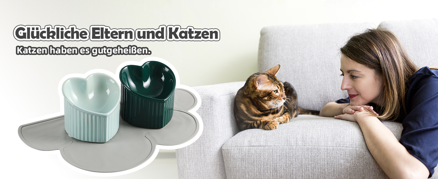 Набір мисок для котів Katzennapf Set: підняті миски, кераміка, проти ковзання, набір з 2 шт., зелений & темно-зелений