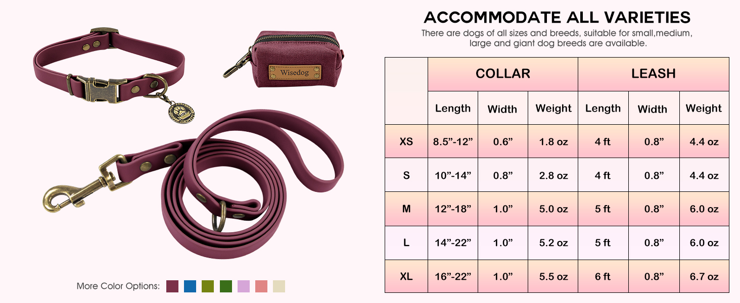 Набір повідка та нашийника для собак Wisedog: регульований, міцний нашийник та повідок для собак маленьких, середніх та великих порід, з тримачем для пакетів для екскрементів (M, пісочний колір). Розмір M (нашийник: 30-45 см; повідок: 1.5 м)