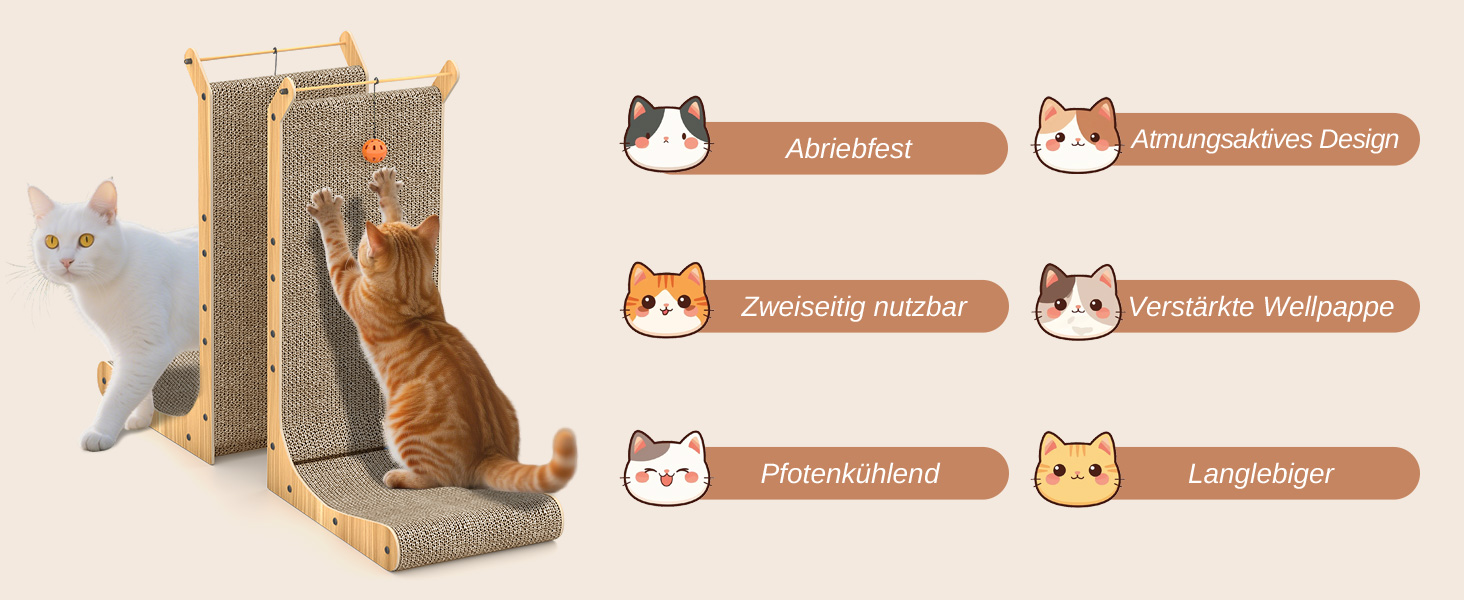 Кігтеточка для котів Dogat L-подібна, 68 см, з м'ячиком, захист меблів, картон