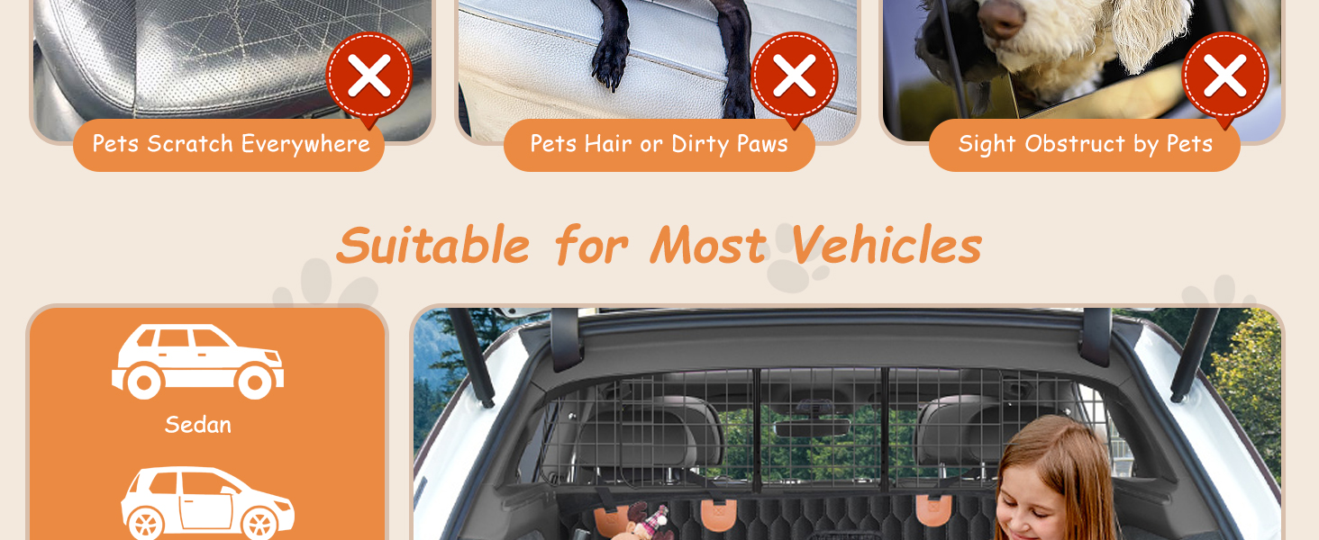 Автозахист для собак Nobleza: сталева перегородка-бар'єр у машину, 96-145x30 см