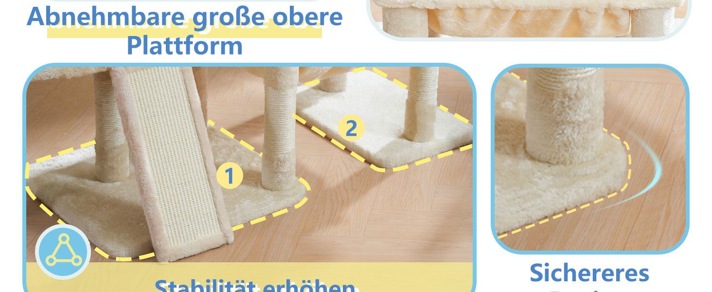 Котячий будиночок Hey-brother Kratzbaum: велика платформа, 2 печери, гамак, дряпальня з сизалю, кошик, 127 см, MPJ071W (Бежевий)