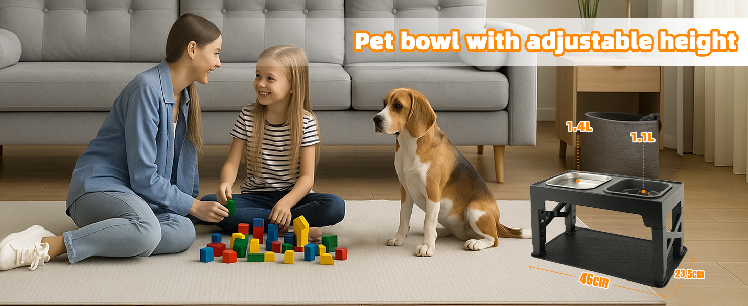 Підвищена годівниця для собак, регульована висота, великі породи - 1400 мл, миска з нержавіючої сталі & 1100 мл миска протиковзаюча, туристична миска та підкладка - годівниця з протиковзким покриттям для середніх/великих собак