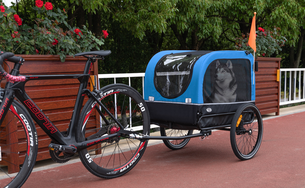 Причіп для собак CXWXC 2-в-1: велосипедний та візок для собак з амортизаторами, синій. Максимальне навантаження 40 кг