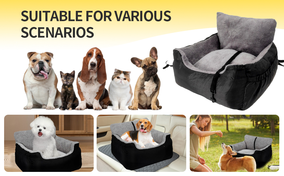 Автокрісло для собак великих порід, автоліжко для собак та котів, зручне автоліжко для тварин з поворотцем та антиковзною основою, чорний колір, великий розмір