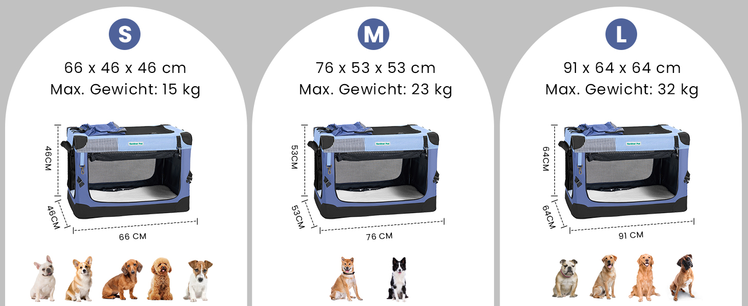 Складана переноска для собак та котів Gardner Pet Hundebox, 66x48x48 см, сіра. Підходить для тварин до 15 кг. З ручками та ковдрою.