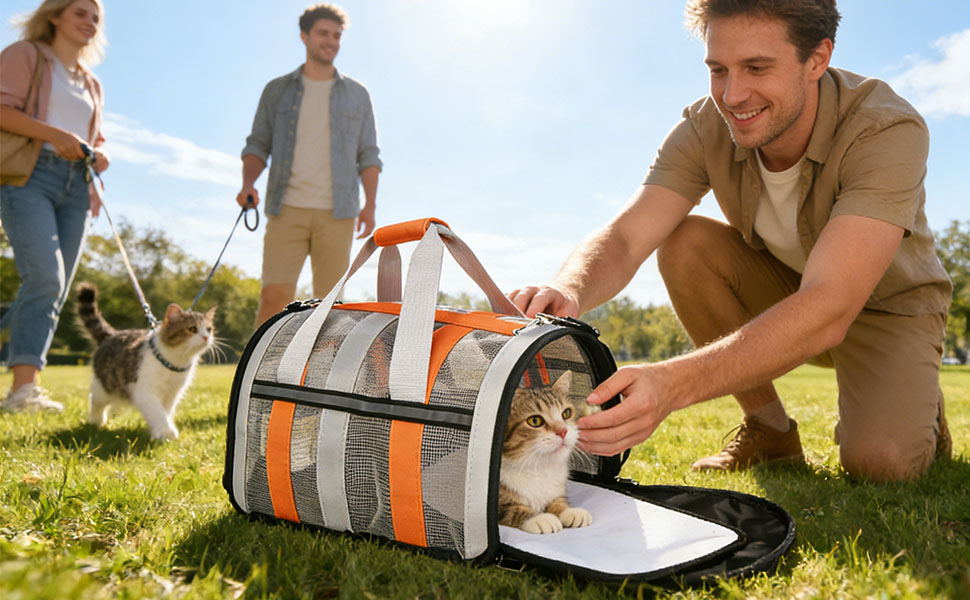 Транспортна сумка для кота/собаки MZSX, блакитна, до 4 кг, з дихаючою сіткою та світловідбиваючими смугами