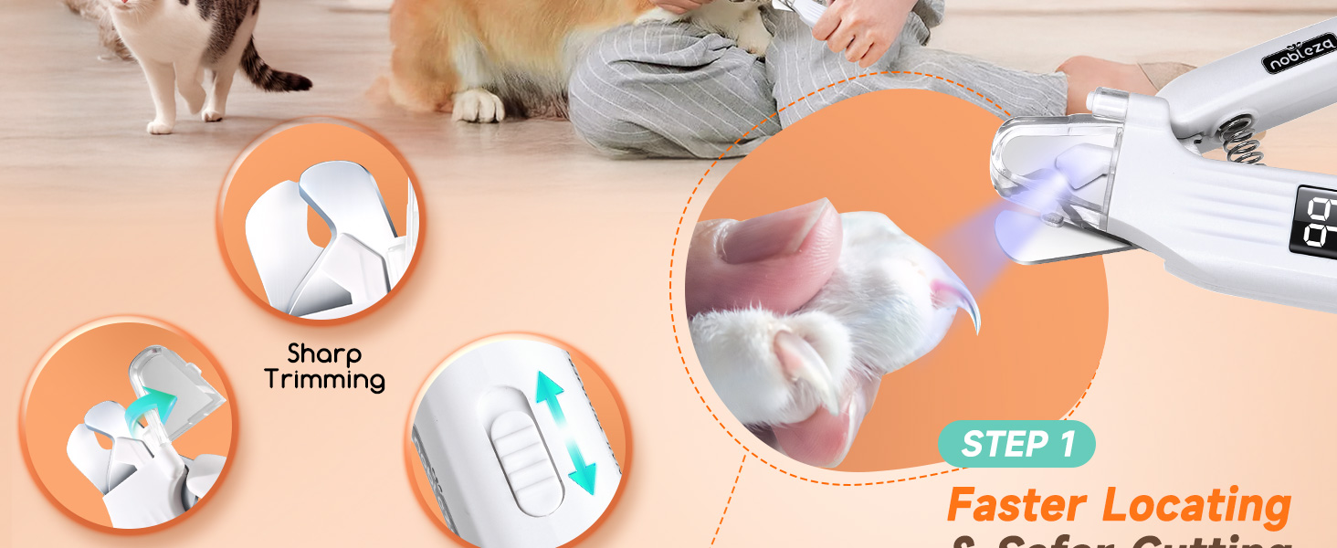 Електричний триммер для когтів Nobleza 2 в 1 з LED-підсвічуванням для собак та котів середніх та маленьких порід