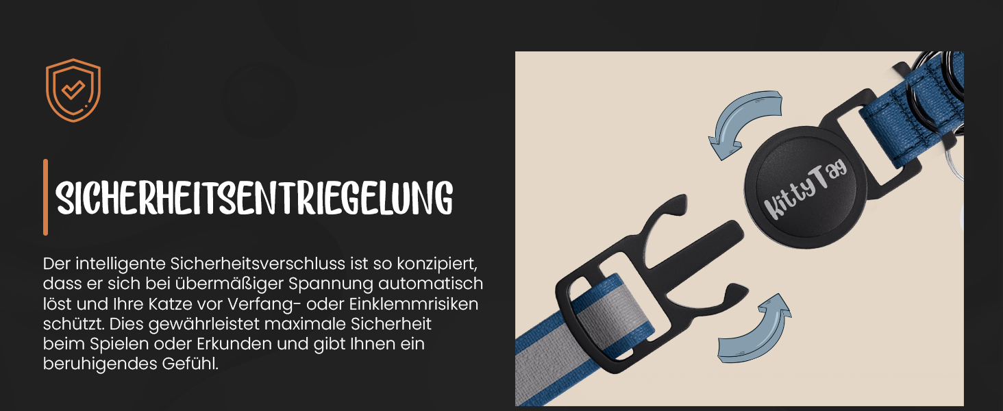 Нашийник для котів KittyTag з аксесуарами, сумісний з Apple Airtag, світловідбиваючий та світосвітний, GPS, захист від задушення, регульований (темно-синій)