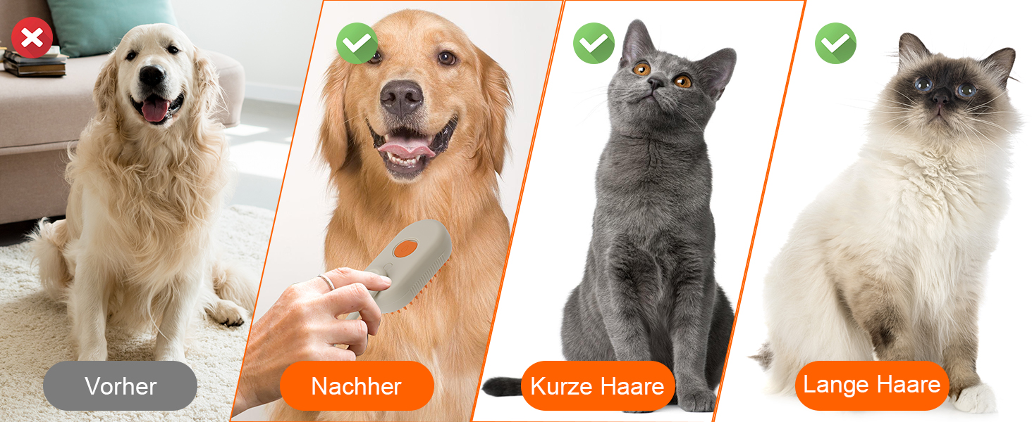 Парова щітка для котів та собак, 2 шт. Зі спреєм, знімна, портативна. Для короткої та довгої шерсті. (Білий + Хакі)