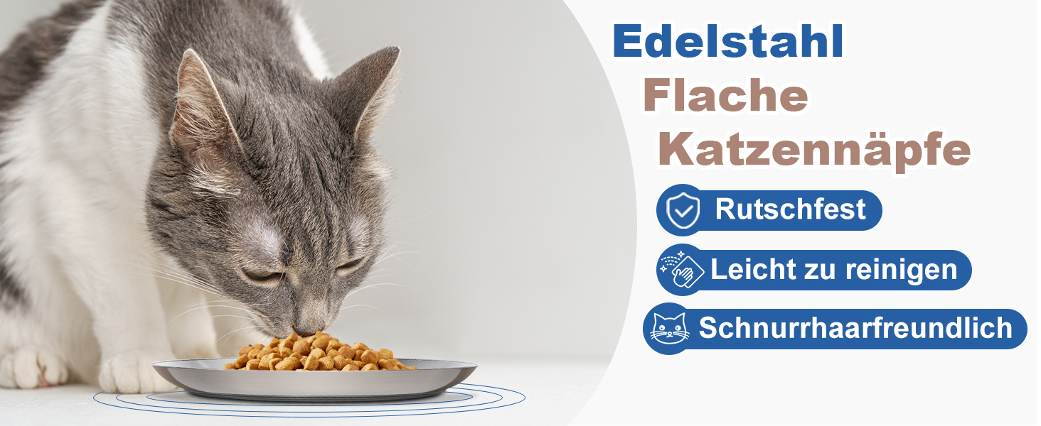 Набори мисок для котів 4 шт. з нержавіючої сталі, проти ковзання, для вологого та сухого корму, 17 см, без зачепів для вусів