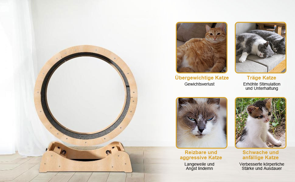 Лялькове колесо для котів WUDLEP - велике колесо для дому з покриттям, для фітнесу та схуднення (натуральний колір дерева)