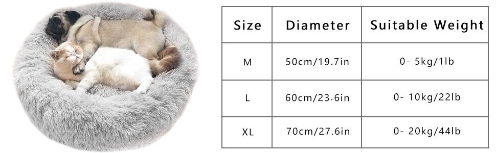 Кругле ліжко для тварин 50 см: м'яке ліжко для собак та котів у формі пончика, світло-сірий колір
