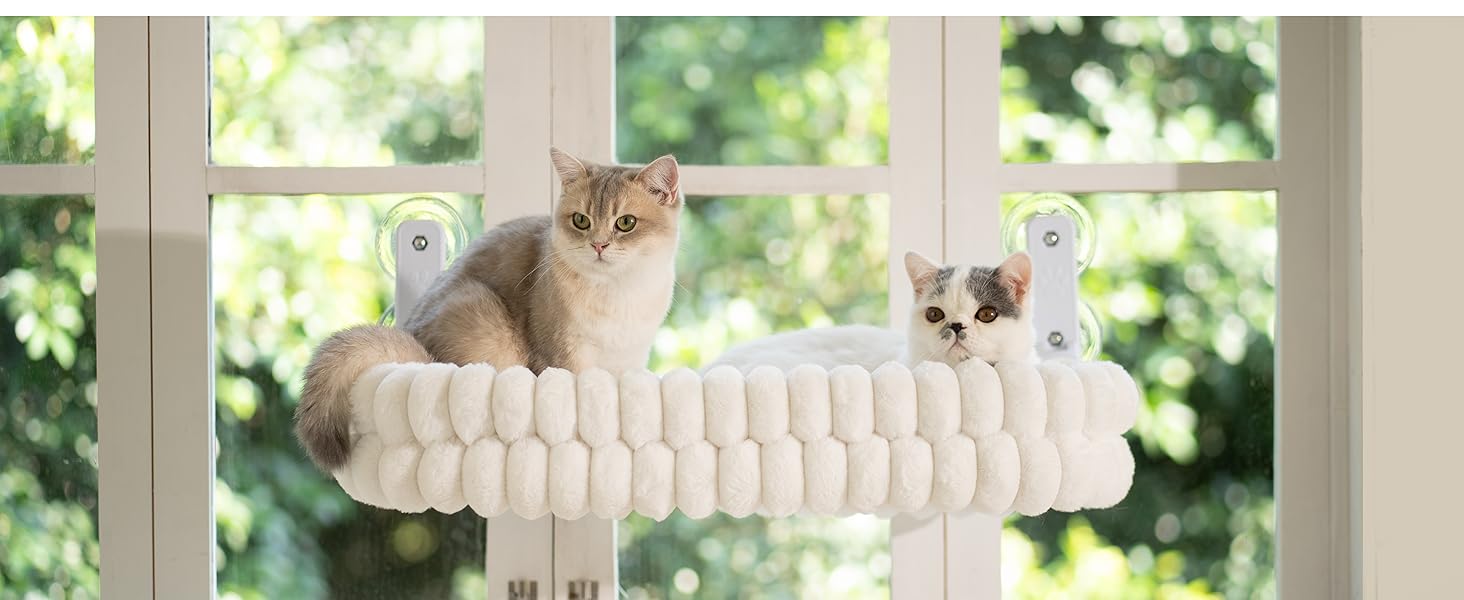 Кішка ліжко-гамак для вікна CheerPals, м'яка знімна наволочка, сталеве гніздо, до 18 кг, білий колір