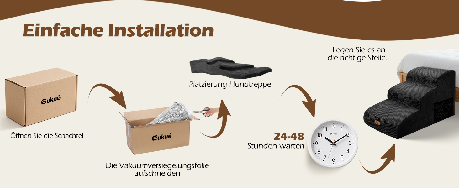 Сходинка для собак Eukue 3 сходинки, для маленьких собак та котів, портативна рампочка для ліжка та дивану, з високощільним шаром піни та чохлом, чорного кольору