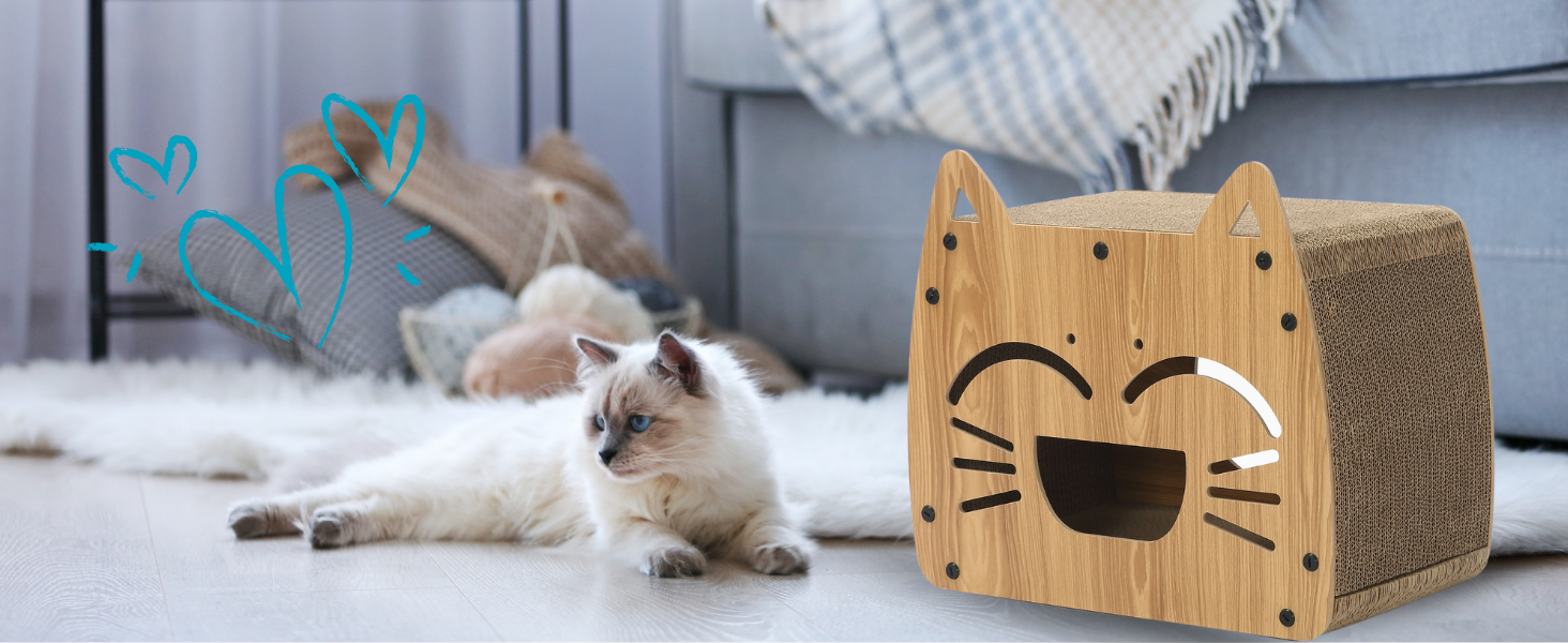 Будиночок-кіготь для котів Ultiness® з ігровим майданчиком, 44x25x38 см. Кліма-кіготь для котів, аксесуари для котів, іграшки для котів